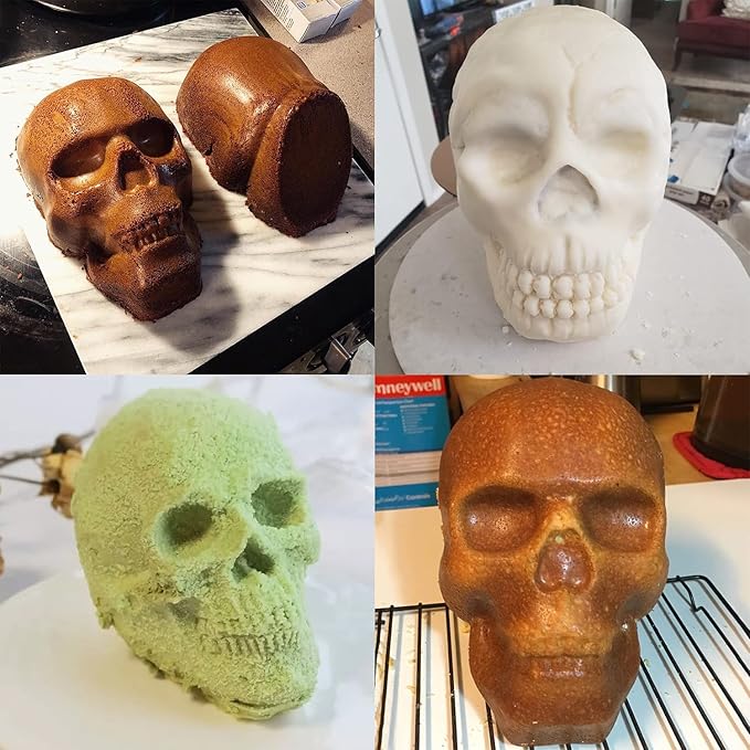 JETKONG Large Skull Cake Pan Haunted Skull Baking Cake Mold for Halloween and Birthday Party (Brown)