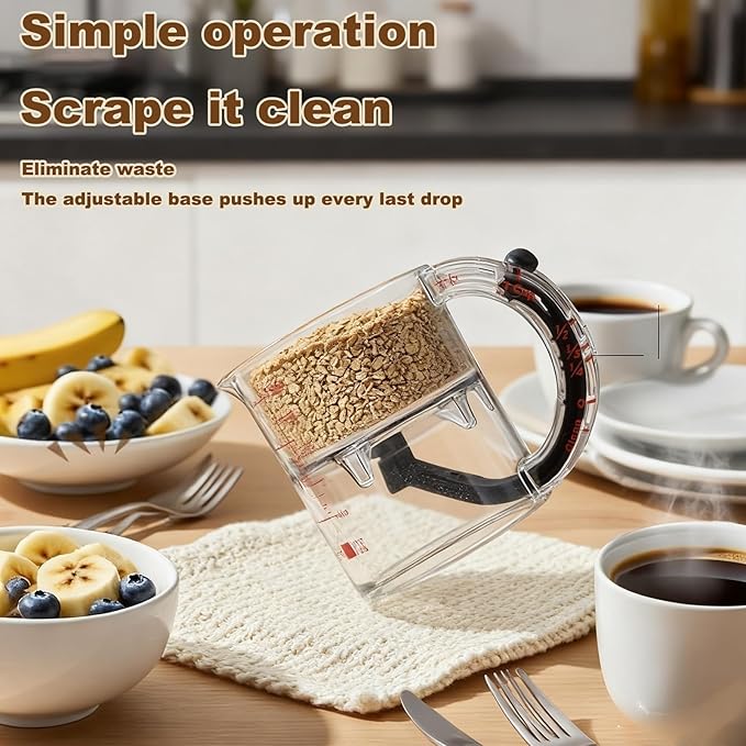 4-in-1 Adjustable Measuring Cup - Multi-Functional Up Cup with Adjustable & Scraper-Style Seal Base, Space-Saving for Cooking & Baking