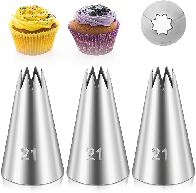 3 Pcs Open Star Cake Decorating Tip #21, Icing Piping Tip for Frosting, Open Star Icing Tips for Cake Decorating
