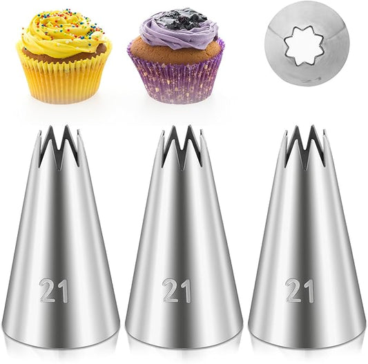 3 Pcs Open Star Cake Decorating Tip #21, Icing Piping Tip for Frosting, Open Star Icing Tips for Cake Decorating