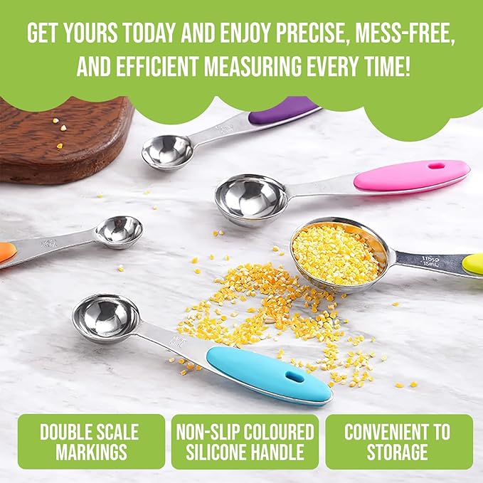 Measuring Spoons Set, Stainless Steel Measuring Spoons for Cooking and Baking, Heavy Duty Kitchen Gadgets for Easy Storage, Perfect Kitchen Utensils Gadgets (Set of 10)