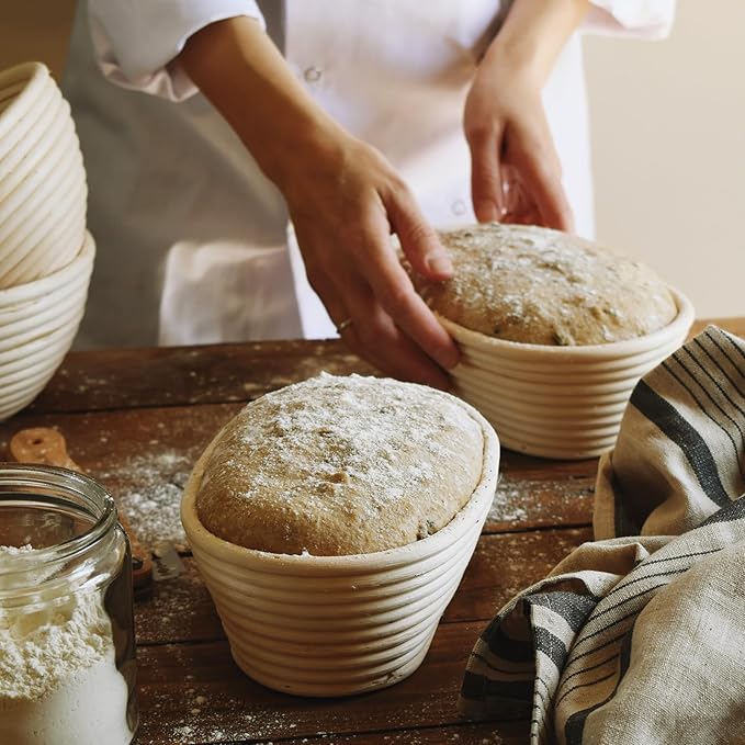6 Pack Banneton Bread Proofing Basket 10 Inch Oval and 9 Inch Round Proofing Bowls for Sourdough Bread Baking with Liner and Dough Scraper