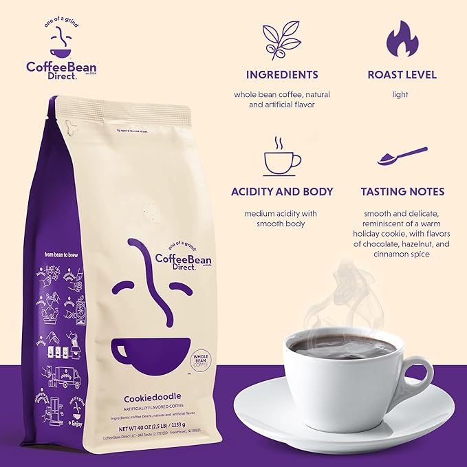 Coffee Bean Direct Cookiedoodle Flavored, Whole Bean Coffee, 2.5 Pound Bag