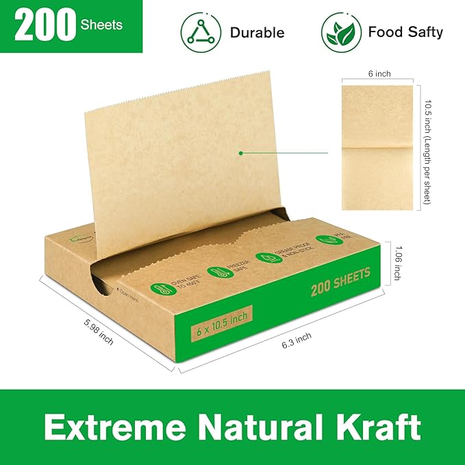 EcoDispose Precut POP UP Deli Paper Sheet Pack of 200, Interfolded Heavy Paper for Food Wrap and Serving (6" x 10-1/2", Kraft）