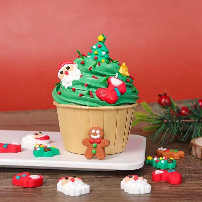 PhilaeEC 8 Pcs Gingerbread Man Icing Decoration Edible Candy Christmas Holiday Sprinkle for Cake Decoration Baking Cookie Cupcake Toppers Party Halloween Christmas Valentines Supplies