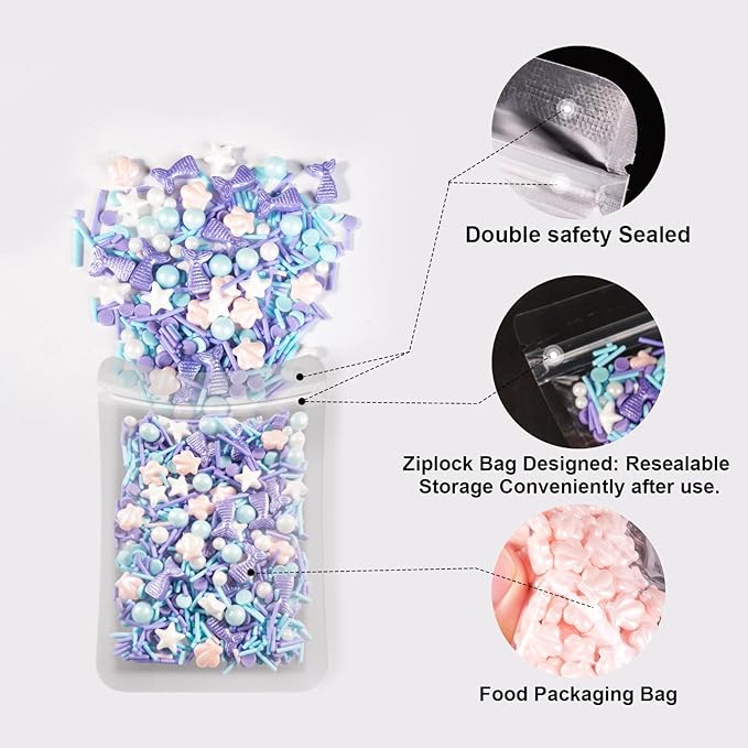 HUEBEATY 6-in-1 Mermaid Sprinkles Edible Set – 180g Seashell Candy, Jimmies, Mermaid Tail Sprinkles, Blue & White Pearls, Sanding Sugar – Edible Mermaid Cake Decorations for Cupcakes, Cookies, Ice Cream & Summer Desserts Decorating