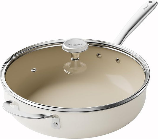 Redchef Ceramic Saute Pan with Lid, Nonstick Deep Frying Pan, 5QT Jumbo Cooker with Helper Handle & Lid, Non Toxic Ceramic Cooking Pan, Chef Pan, Dishwasher & Oven Safe, PFAS PFOA & PTFE Free