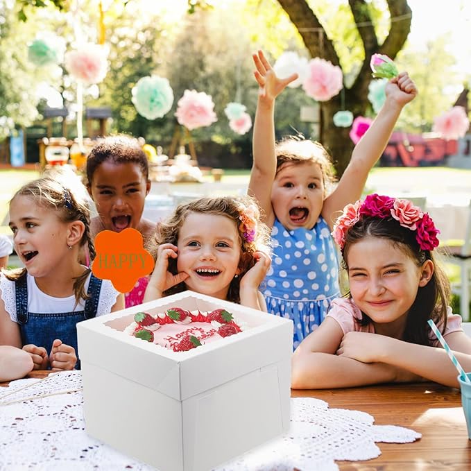 3 Pack Cake Boxes, 10x10x8 Inches Tall Cake Box with Boards, White Bakery Boxes with Window, Disposable Cake Containers for Cake, Donuts, Pies, Cookies, Wedding, Birthday, Party (White - 3 Pack)