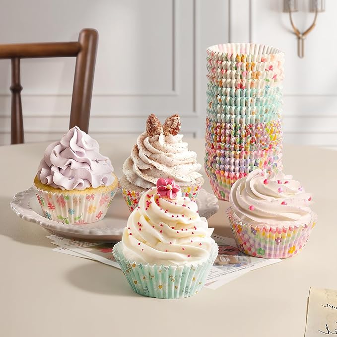 Standard Cupcake Liners 400 Count Paper Baking Cups Spring Floral Disposable Cupcake Wrappers for Wedding and Party Baking Supplies