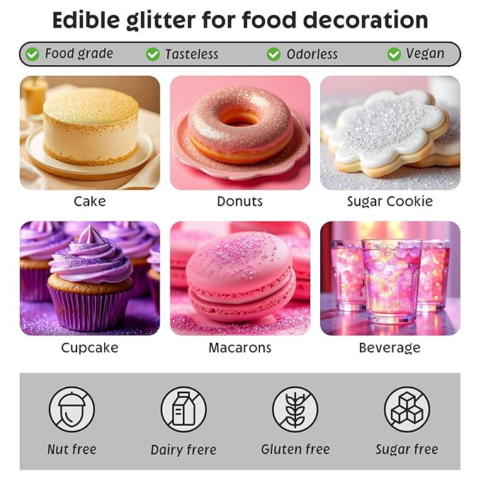 Edible Glitter Spray,Food Grade 5g Edible Glitter for Cake Decorating Desserts, Beverages, Cupcakes, Cake Pops and Cookies - Silver