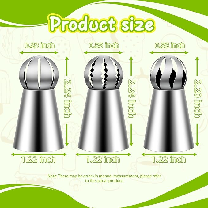 Suuker 3 Pieces Ball Russian Piping Tips,Cake Decorating Tips, Frosting Icing Tips for Cupcakes, Cake, Cookie and Decorating