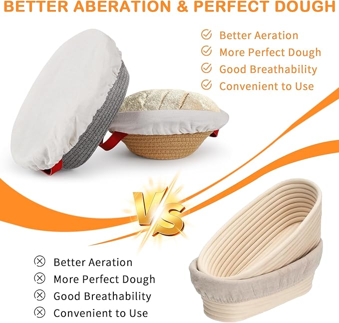 Sourdough Starter Kit, 9" Round & 10" Oval Cotton Rope Banneton Bread Proofing Basket, Sourdough Bread Baking Supplies Set - Bread Lame, Sling, Bread Whisk, Dough Scraper, Sour Dough Tools
