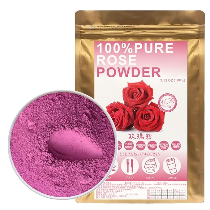 100% Natural Pure Rose Powder 100g/3.52oz 玫瑰粉 Edible Rose Petal Powder for Cooking & Baking - Natural Powdered Organic Rose Petals for DIY Face Masks, Skin & Hair Care Products