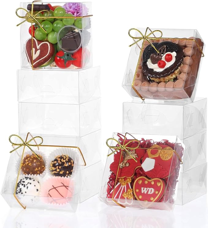 25Pack Full Clear Cookies Boxes 5x5x2Inches Bakery Boxes for Strawberries,Chocolate Bomb,Cakesickle,Mini Cake Cinnamon Roll &more
