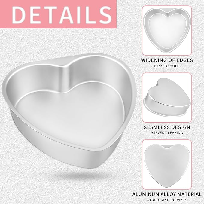 8 x 2.5 Inch Aluminum Heart Shaped Cake Pan Heart Cake Tin Nonstick Cheesecake Cake Pan for Valentine's Day Wedding Anniversary Party 2 Pcs