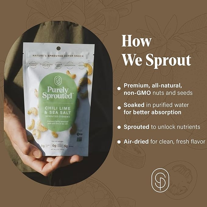 Purely Sprouted Nut and Seeds Snack Individual Packs – Grain and Gluten-Free, Vegan, Non-GMO, High-Protein, On-the-Go Bites - 8 Count