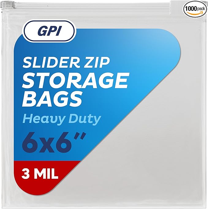 1000 Count - Slider Zip Food Storage Snack Bags, 6" x 6" (1 Pint) 3 Mil Heavy Duty, Strong & Durable for Freezer Storage, for Food, Snacks & More. GPI