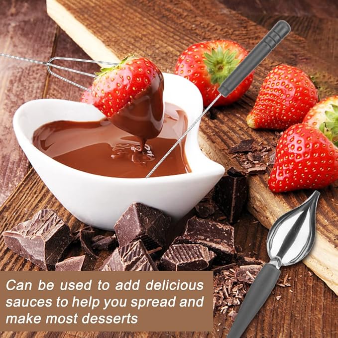 Chocolate Dipping Tool Set,2Pcs Drawing Decorating Spoon + 3Pcs Candy Dipping Tools,Stainless Steel Art Pencil Spoons Plated Decoration Spoons Set,for Decor Plates Cake Coffee