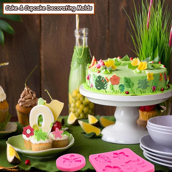 8Pcs Tropical Flowers Leaves Mold, Flower Silicone Chocolate Mold Plumeria Hibiscus Flower Monstera Palm Leaves Fondant Molds for Chocolate Candy Gum Paste Hawaiian Party Baking Cakes Decorating
