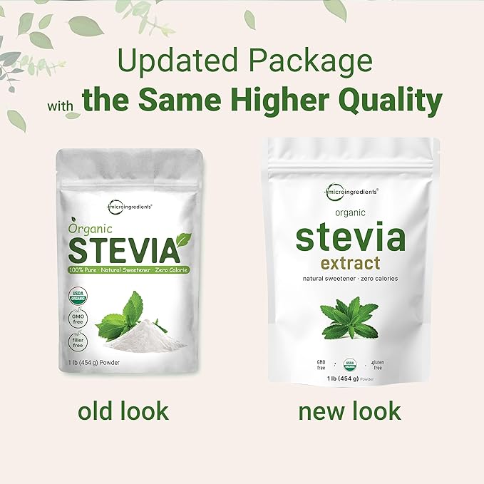 Pure Organic Stevia Powder, 1 Pound (2,837 Servings), Highest Grade Stevia Green Leaf Extract Reb-A | Reduced Bitter Aftertaste | 0 Calorie, Natural Sweetener, Sugar Alternative, Keto Friendly