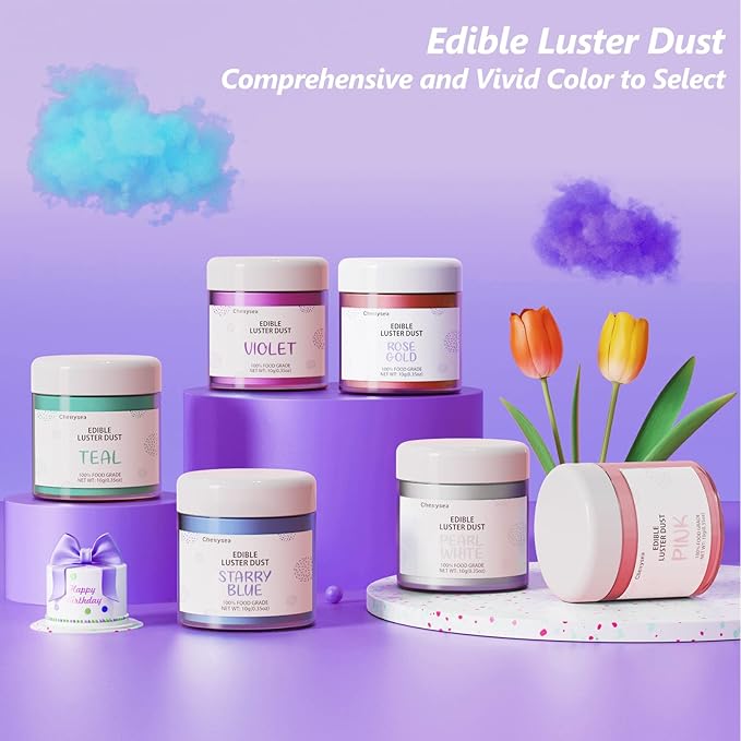 Violet Edible Luster Dust 10 Grams, Food Grade Cake Luster Dust Tasteless Dessert Dusting Powders for Baking Cherrysea Food Coloring Powder for Cupcakes, Cake Pops,Fondant,Chocolate, Candy