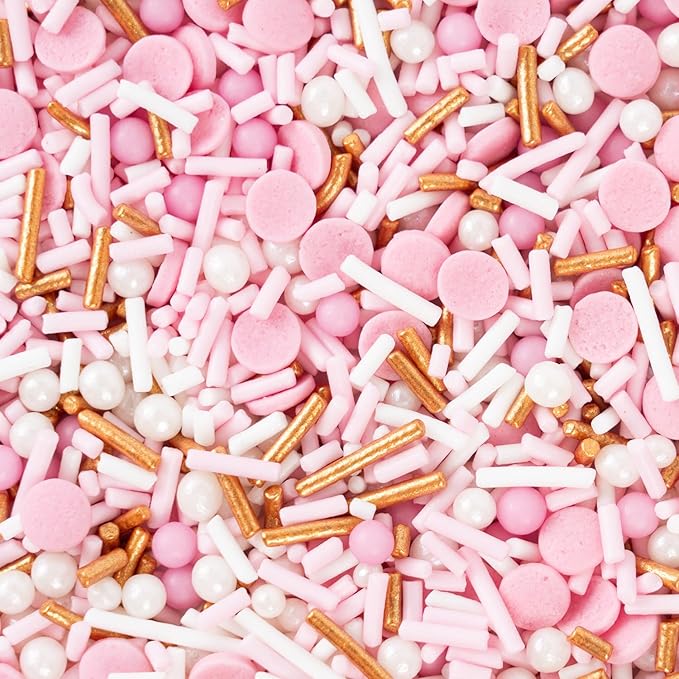 Dye Free Sprinkles Pink No Artificial Dyes Natural Confetti Pearl Sugar Gold Jimmies Sprinkles for Cake Decorations Baby Shower, Cookies, Fondant Cake, Dessert Toppings, 4.2oz