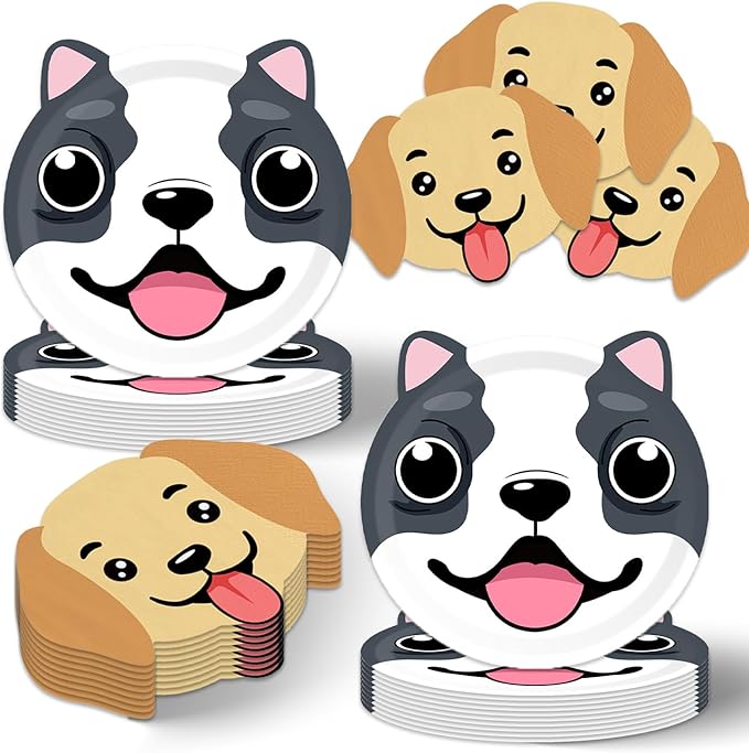 40pcs Dog birthday Party Decoration,include 20pcs 7inch dessert plate, 20 Napkin,Used for Dog birthday Party Supplies (multicolor 2)