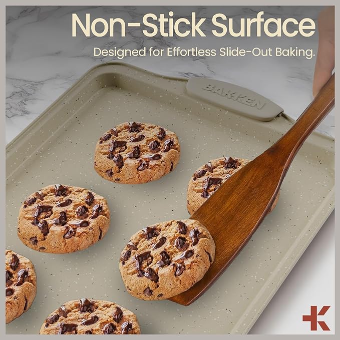 6-Piece Deluxe Nonstick Baking Pan Set - Professional Grade Carbon Steel Bakeware with White Marble Coating & Silicone Handles