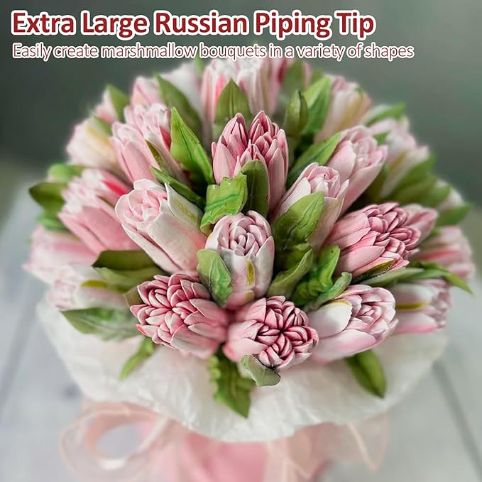 Extra Large Russian Piping Tips for Marshmallows Stainless Steel Flower Frosting Nozzles many styles Cake Decorating Baking tool for Buttercream, Cupcakes Cookies(SL64)