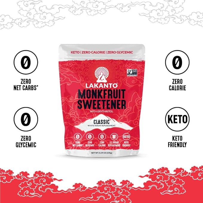Lakanto Classic Monk Fruit Sweetener with Erythritol - White Sugar Substitute, Zero Calorie, Keto Diet Friendly, Zero Net Carbs, Baking, Extract, Sugar Replacement (Classic White - 8.29 oz)