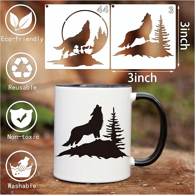 45pcs Wolf Stencils for Painting on Wood Howling Wolf Head Stencils Paint Wolves Burning PatternsTemplate on Canvas Wall Fabric Rock (45 Wolf)