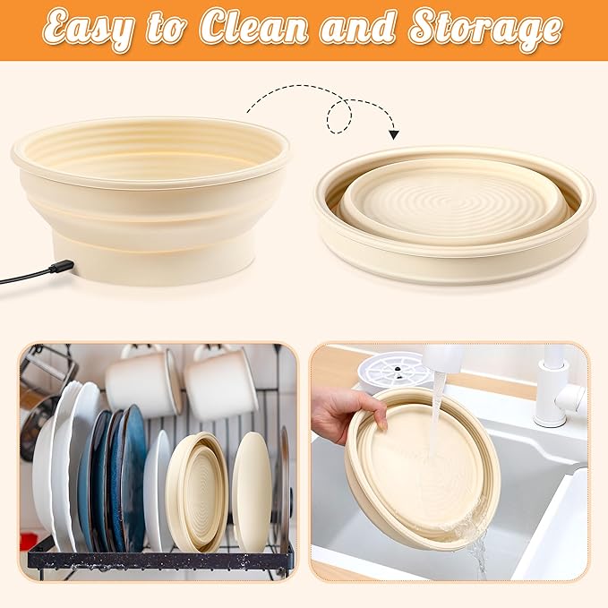 Enhon Heated Bread Proofing Baskets, Round 9 Inch Sourdough Starter Kit 4 Levels Temperature Adjustment Bread Making Tool, Proofing Basket with Liners for Banneton Bread Baking Homemade Essentials