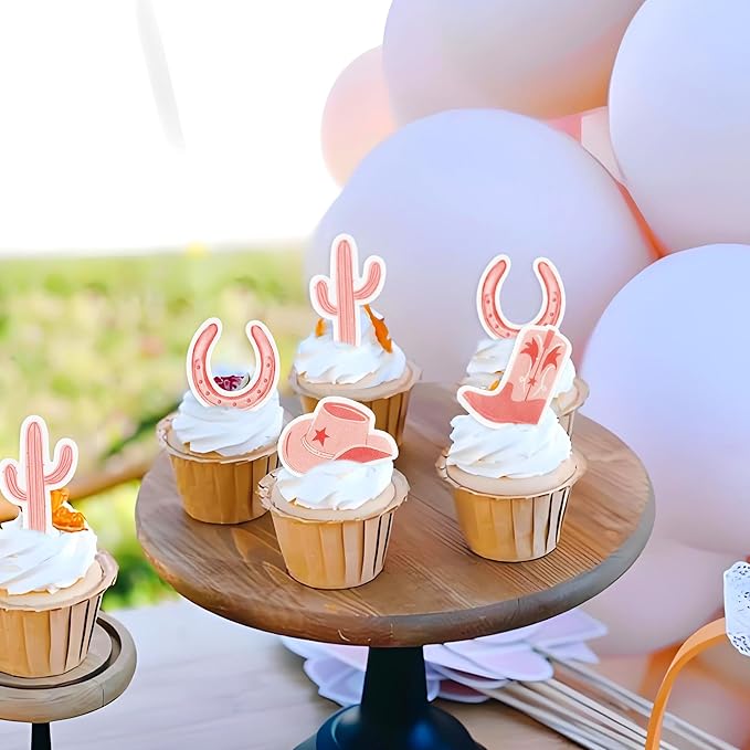 40Pcs Edible Cowboy or Cowgirl Hat and Boot Cupcake Toppers Glitter Cowgirl Hat and Boot Cupcake Toppers Picks Western Theme Baby Shower Kids Birthday Party Supplies
