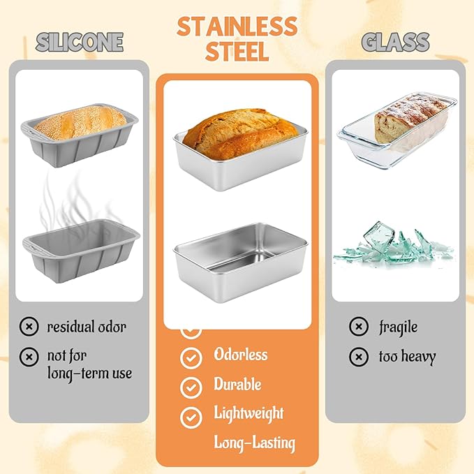 4 Pack Stainless Steel Loaf Pan 8.5 x 5.5 Inch Banana Bread Pan for Homemade Bread Loaf Pans for Baking Bread Tin Sourdough Bread Baking Pan Metal Sandwich Loaf Bread Pans for Meatloaf, Cake