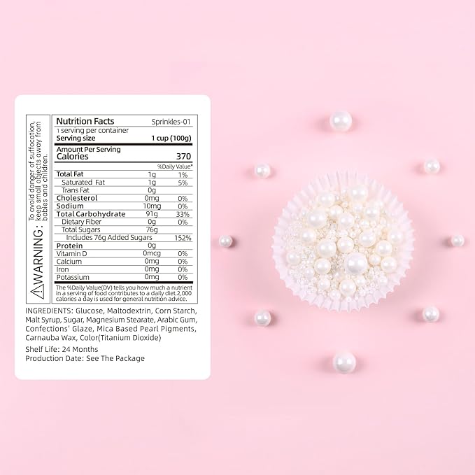 Cobakey Pearl Sprinkles for Cake Decorations 3.52 ounce White Sprinkles for Cupcake Toppers Wedding Party Valentines Halloween Christmas Supplies