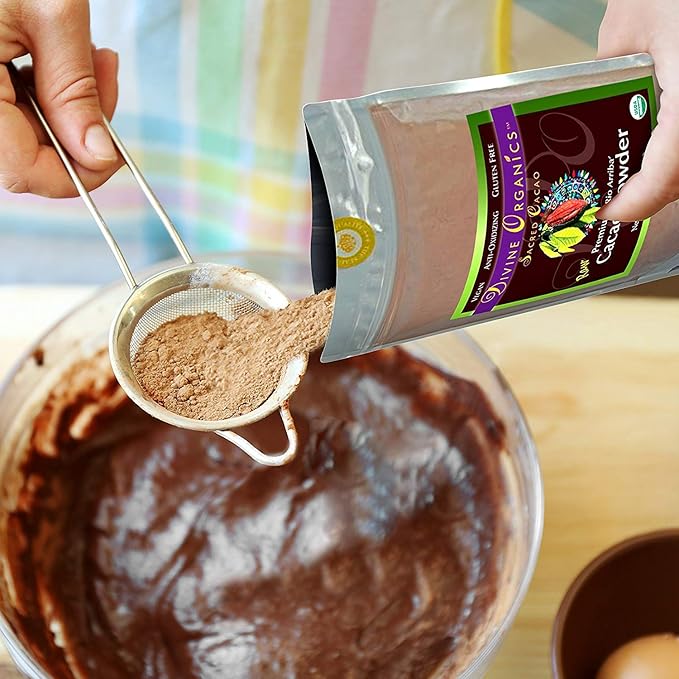 Divine Organics Raw Cacao Powder/Raw Cocoa Powder - Certified Organic - Premium Rio Arriba - Smoothies, Hot Chocolate, Baking, Shakes, Add to Coffee - Rich in Magnesium (32oz)