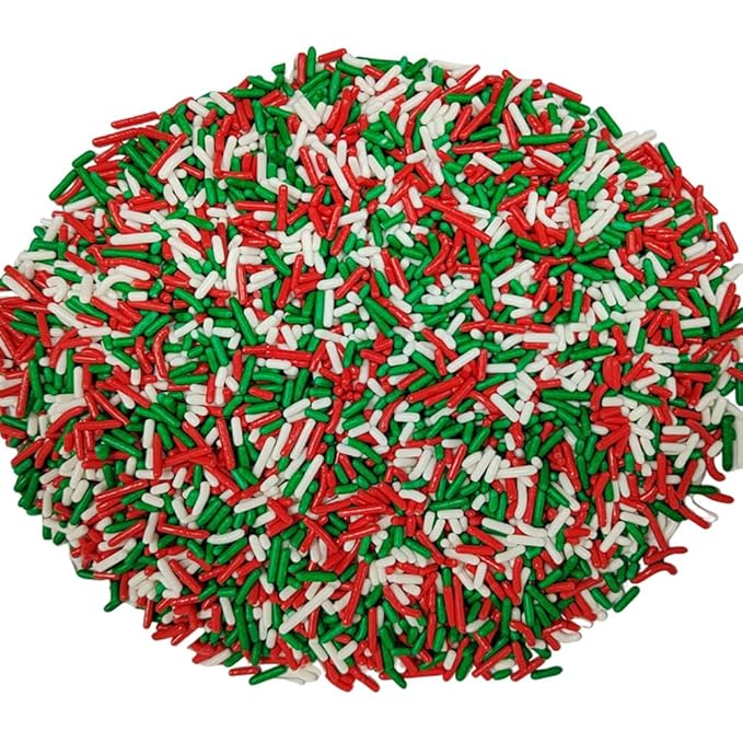 Homankit Christmas Jimmy Red Green and White Jimmies Sprinkles Edible Sprinkle Candy Soft Jimmies Toppings for Ice Cream, Cupcake, Cake, Cookie, Dessert Decorating 2.75 Ounces