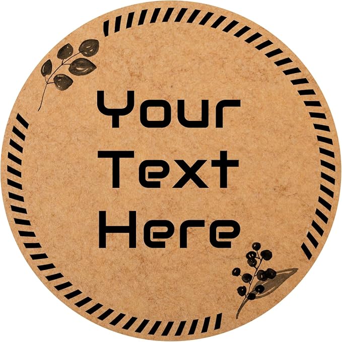 Alaiay 150,200Pcs Kraft Custom Sticker Labels Round Customized Labels Wreath Designs Personalized Stickers for Food Jars Gift Essential Oil Bottles Storage Bins(Kraft Paper 17)