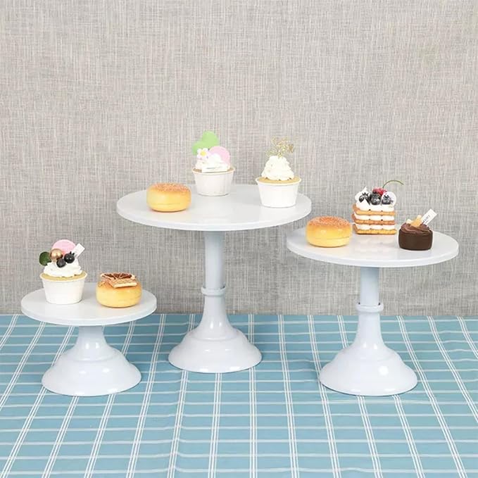 3pcs Metal Cake Stand Set 8''10''12'' Dessert Table Display Perfect for Baby Shower Wedding Birthday (white)