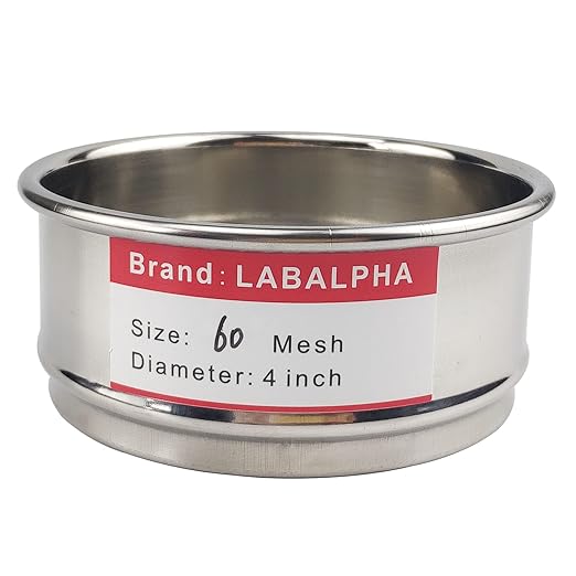 LABALPHA 60 Mesh Lab Sieves, Test Sieve #60 Mesh, 4'' Diameter, 304 Stainless Steel Wire Cloth (0.3mm)