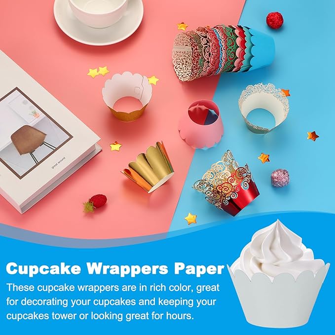 PATIKIL Cupcake Wrappers Paper, 50 Pack Baking Cups Standard Wave Decoration for Anniversary Birthday Weddings and Parties, Green/Blue