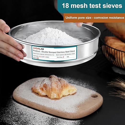 304 Stainless Steel Lab Sieve Screen Mesh, 18 Mesh (1mm) Aperture Test Sieve, 12Inch(30cm) Diameter Economy Standard Analysis Sample Test Sieves for Industrial Laboratory Homes