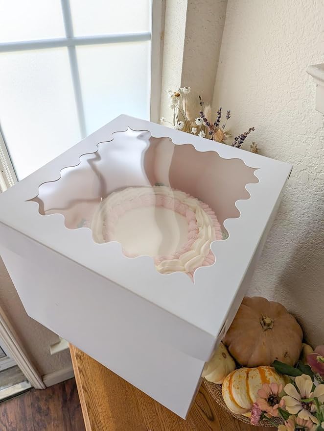 8pcs Cake Boxes 12 Inch,12x12x10in Tall Cake Boxes with Window,10in 12in White Bakery Boxes with Lids,Large Baking Boxes,Square Bakery Boxes for Multi-Layer Cakes