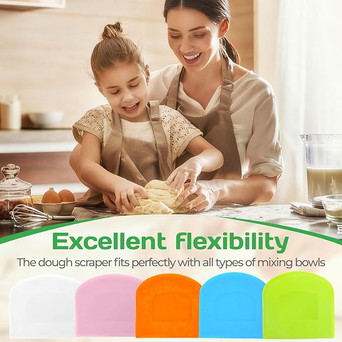 4 Pcs Dough Scraper Bench Scraper 4.65x3.66" Plastic Flexible Bowl Scraper Sharp-Edged Multi-Angle Cake Scraper Non-Slip Baking Tool Decorating Tool Shaping Tool (4Pcs Two white+ Two green)