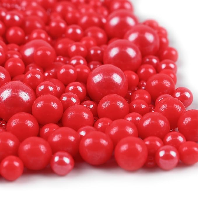 Red Sprinkles for Cake Decorating, Toppings Cake Decorations 3.5 Ounce, Edible Sugar Pearls Mixing Sizes for Cupcake Topper, Cookies, Ice Cream Toppings Cake Decorations for Party Celebrations