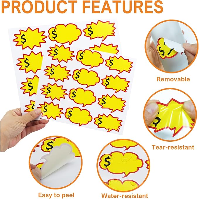 300pcs(2.5x1.65inch) Removable Adhesive Yard Sale Price tag Stickers with Space to Write Pricing, Garage Sale Stickers, Sale Price Labels for Retail, Flea Market, Annual Community Sales
