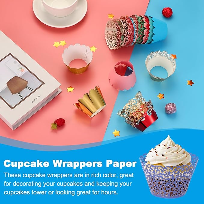PATIKIL Cupcake Wrappers Paper, 50 Pack Baking Cups Standard Vine Decoration for Anniversary Birthday Weddings and Parties, Navy Blue