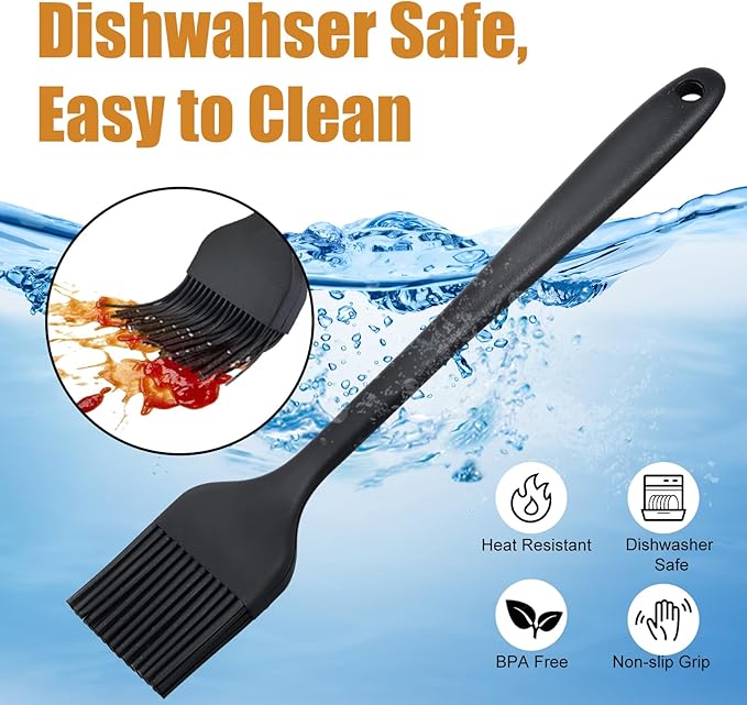 Silicone Basting Brush for Cooking 2 Pcs Pastry Brush for Grilling,Oil,BBQ,Meat,Sauce,Baking (Black)