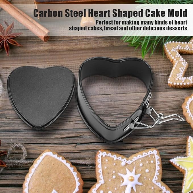2PCS Springform Pan Cake Mold Heart Shape, Cake Pan Carbon Steel Mini Cake Molds for Baking with Removable Base Nonstick Cheesecake Pan Mini Cheesecakes, Pizz