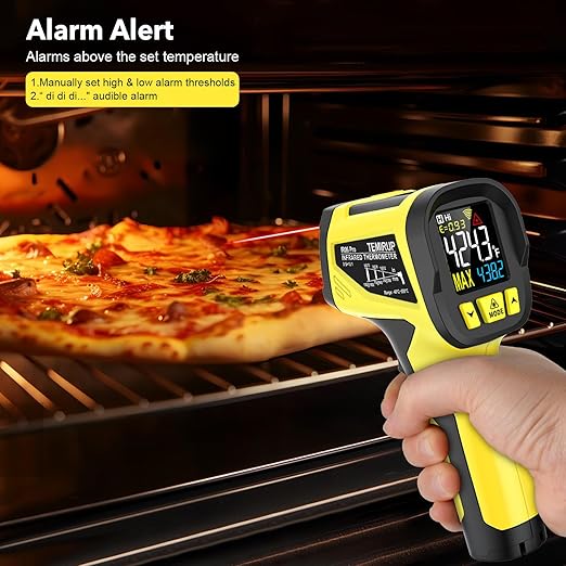 Infrared Thermometer Gun,-40°F to 1472°F,Digital Laser Temperature Gun with Thermocouple Probe,Non-Contact IR Temp Gun for Cooking, Pizza Oven, HVAC, Engine, Griddle, Adjustable Emissivity&MAX